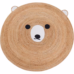 Tapis pour chambre d'enfants avec motif animal. Un tapis rond fabriqué à la main, orné d'un charmant visage d'ours, conçu spé ...