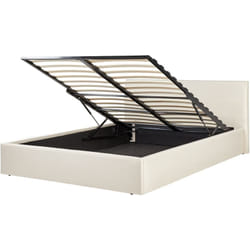 Lit Double avec Sommier à Lattes et Coffre de Rangement 140 x 200 cm en Tissu Beige Orbey