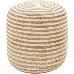 Pouf Rond Boho Tressé en Jute 40 x 40 x 40 cm avec Rayures Blanches Beige Resafa