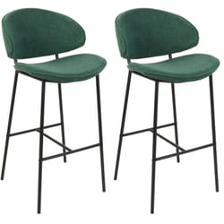 Lot de 2 Chaises de Bar Moderne Contemporain en Tissu Pieds en Métal Incurvé sans Accoudoirs Vert Kiana