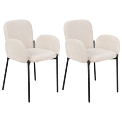 Beliani - Lot de 2 Chaises de Salle à Manger Rétro Vintage en Tissu avec Accoudoirs Pieds Noirs Beige Albee