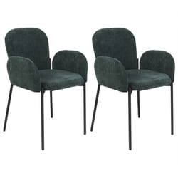 Lot de 2 Chaises de Salle à Manger Rétro Vintage en Tissu avec Accoudoirs Pieds Noirs Vert Albee