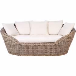 Lit de jardin avec coussins. Offrez-vous un moment de détente avec ce lit en rotin d'osier fait à la main, méticuleusement tr ...