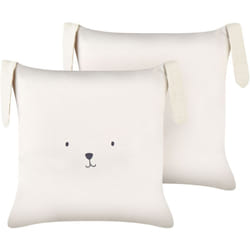 Lot de 2 Coussins Décoratifs en Coton 45 x 45 cm pour Enfants avec Motif de Lapin Beige Clair Coney