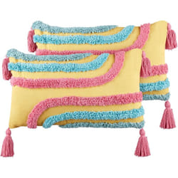 Lot de 2 Coussins Décoratifs en Coton 30 x 50 cm Rectangulaire avec Pompons Multicolore Dolichos