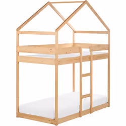 Lit superposé en bois en forme de maison. Aménagez la chambre de vos enfants avec ce charmant lit superposé en forme de maiso ...