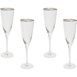 Beliani - Set de 4 Flûtes à Champagne Soufflées à la Main 250 ml Bordure Dorée Topaz