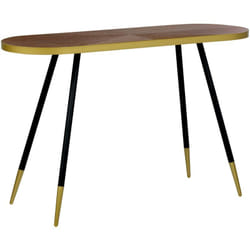 Console Ronde Moderne en mdf avec Trépieds Salon Bureau Entrée Effet Bois Foncé et Doré Ramona