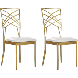 Lot de 2 Chaises de Salle à Manger en Métal Doré et Assise Cuir PU Blanc Girard