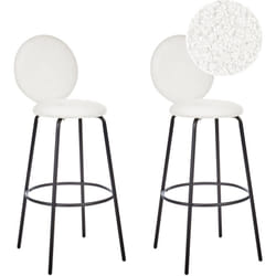 Lot de 2 Tabourets de Bar Pieds en Acier avec Dossier Rond en Tissu Bouclé Blanc Emery