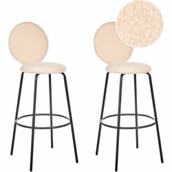 Ensemble de tabourets de bar à dossier rond. Ces tabourets de bar chics sont recouverts d'une matière bouclée douce et textur ...