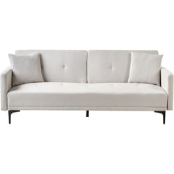 Canapé Convertible 3 Places Taies Déhoussables Rembourré en Tissu Beige Clair Lucan