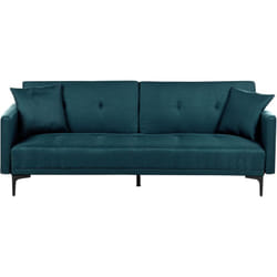 Beliani - Canapé Convertible 3 Places Taies Déhoussables Rembourré en Tissu Bleu Azur Lucan