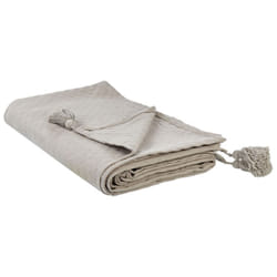 Beliani - Couvre-Lit en Coton 220 x 200 cm avec Pompons Couverture Plaid Taupe Lindula