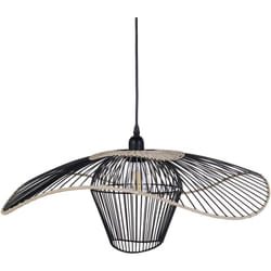 Beliani - Lampe Suspendue en Rotin et Abat-Jour en Métal Noir Lunga