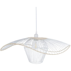 Beliani - Lampe Suspendue en Rotin et Abat-Jour en Métal Blanche Lunga