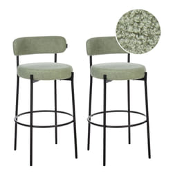 Beliani - Lot de 2 Tabourets de Bar Pieds en Acier Dossier Sans Accoudoirs en Tissu Bouclé Vert Clair Allison