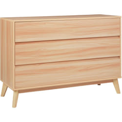 Commode Moderne 3 Tiroirs Panneau de Particules Pieds en Pin Bois Clair Sardis