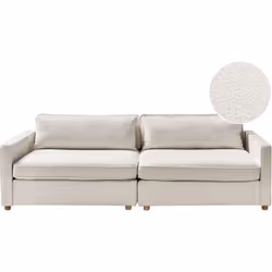 Canapé de style moderne. Cet élégant canapé 3 places est parfait pour tout salon. Il est revêtu d'un tissu bouclé doux et dot ...