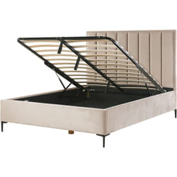 Lit Coffre Double à Tête de Lit Haute avec Rangement Coffre Relevable 160 x 200 cm en Velours Taupe Sezanne