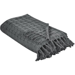 Beliani - Couvre-Lit Plaid Décoratif en Coton 220 x 240 cm Couverture Chambre Salon Gris Foncé Bere