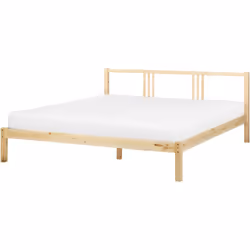 Lit deux places en bois de pin. Un lit double au design minimaliste qui constitue un atout idéal à toute chambre à coucher mo ...