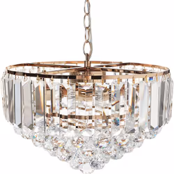 Lustre glamour. Ce lustre ajoutera de l'élégance à n'importe quel intérieur. Il est fabriqué en métal avec une finition dorée ...