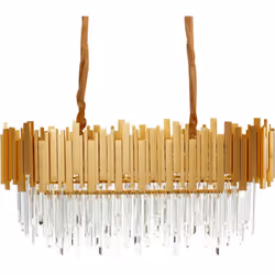 Lustre classique avec cristaux. Cet élégant lustre est doté d'un élégant cadre en aluminium doré, qui met en valeur sa struct ...