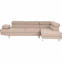 Canapé d'angle 5 places en tissu beige. Ce canapé à la fois luxueux et fonctionnel est équipé d'une banquette placée à gauche ...