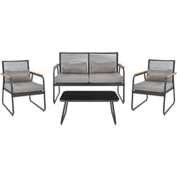 Beliani - Ensemble de Jardin Moderne en Acier 4 Places avec Coussins Table Noir Pomonte