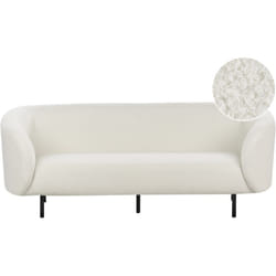 Beliani - Canapé 3 Places Incurvé Design Art Déco Moderne avec Pieds Noirs en Tissu Bouclé Blanc Loen