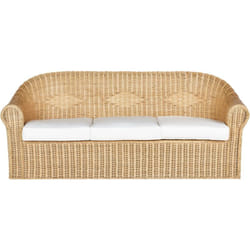 Canapé de Jardin 3 Places Boho Rotin Coussin Blanc en Tissu Résistance Moyenne Extérieur Naturel Livadeia
