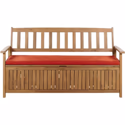Banc d'extérieur avec coussin et rangement. Ce banc en bois donne de l'allure à votre espace extérieur. Fabriqué en bois d'ac ...