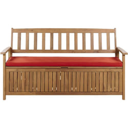 Beliani - Banc de Jardin Rustique avec Rangement en Bois d'Acacia Extérieur 160 cm Coussin Rouge Sovana