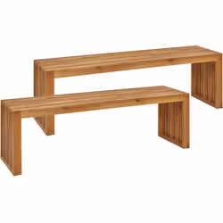 Banc d'extérieur en acacia. Cet ensemble de 2 bancs en bois d'acacia offre un mélange parfait de stabilité et de longévité. A ...