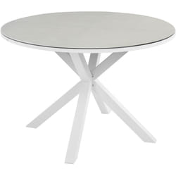 Table de Jardin Moderne ⌀ 120 cm avec Pieds Aluminium Taupe et Plateau Verre Céramique Blanc Maletto