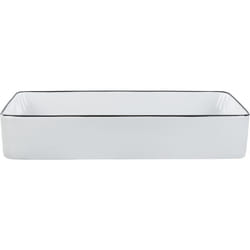 Beliani - Lavabo Rectangulaire en Céramique 61 x 35 cm Brillant Vasque Comptoir Classique Blanc avec Bord Noir Xert