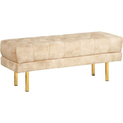 Banc en Velours Banquette de Lit Rembourré Glam Pouf Pieds en Métal Doré Beige Roseville