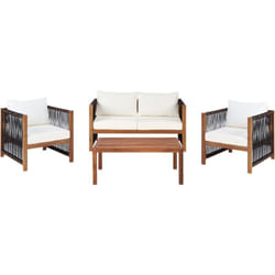 Beliani - Ensemble de Jardin 4 Places en Bois d'Acacia et Corde Tressée Table et Coussins Noir Antria