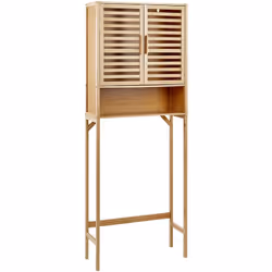 Rangement au-dessus du lave-linge. Ce meuble de salle de bain minimaliste au-dessus du lave-linge, fabriqué en bambou de haut ...
