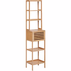 Etagère haute pour salle de bains. Cette étagère de salle de bains est fabriquée en bambou de haute qualité, avec une finitio ...