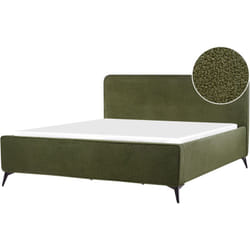 Lit Double Moderne en Bouclé 180 x 200 cm Cadre de Lit Pieds en Métal Noir Chambre à Coucher Vert Valognes