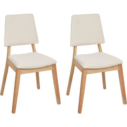 Lot de 2 Chaises en Bois Clair Salle à Manger Dossier et Assise Rembourrés Beige Clair Merrill