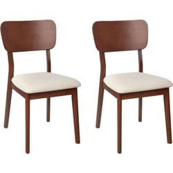 Lot de 2 Chaises en Bois Foncé Salle à Manger Assise Tapissée Coussins Beige Clair Minier