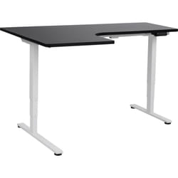 Bureau d'Angle à Gauche Réglable Electriquement Moderne en Forme de l 160 x 59 cm Plateau Noir et Base Blanche Destines