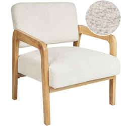 Fauteuil Salon Assise et Siège Rembourrés en Tissu Bouclé Blanc et Cadre Bois Hjo