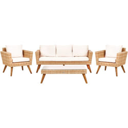 Ensemble Salon de Jardin Patio en Polyrotin et Sièges Coussins Blanc Cassé Vittoria XL