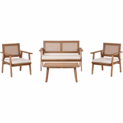 Banc d'extérieur moderne avec coussins. Faites l'expérience du luxe et du confort avec cet ensemble de salon de jardin en boi ...