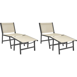 Lot de 2 Chaises de Jardin avec Repose-Pieds Moderne en Textilène Extérieur Structure en Métal Beige et Noir Marceddi