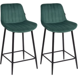 Beliani - Lot de 2 Chaises de Bar Sans Accoudoirs avec Pieds en Acier et Repose-Pieds Siège en Velours Vert Émeraude Dubrovnik